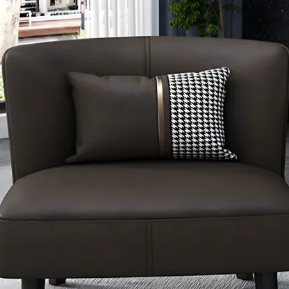 Stylish Brown PU Leather Accent Chair with Pillow for Living Room Image - 14
