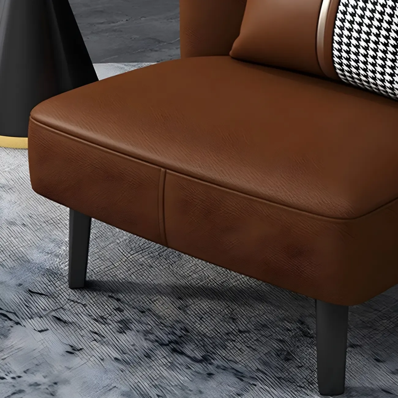 Stylish Brown PU Leather Accent Chair with Pillow for Living Room Image - 15