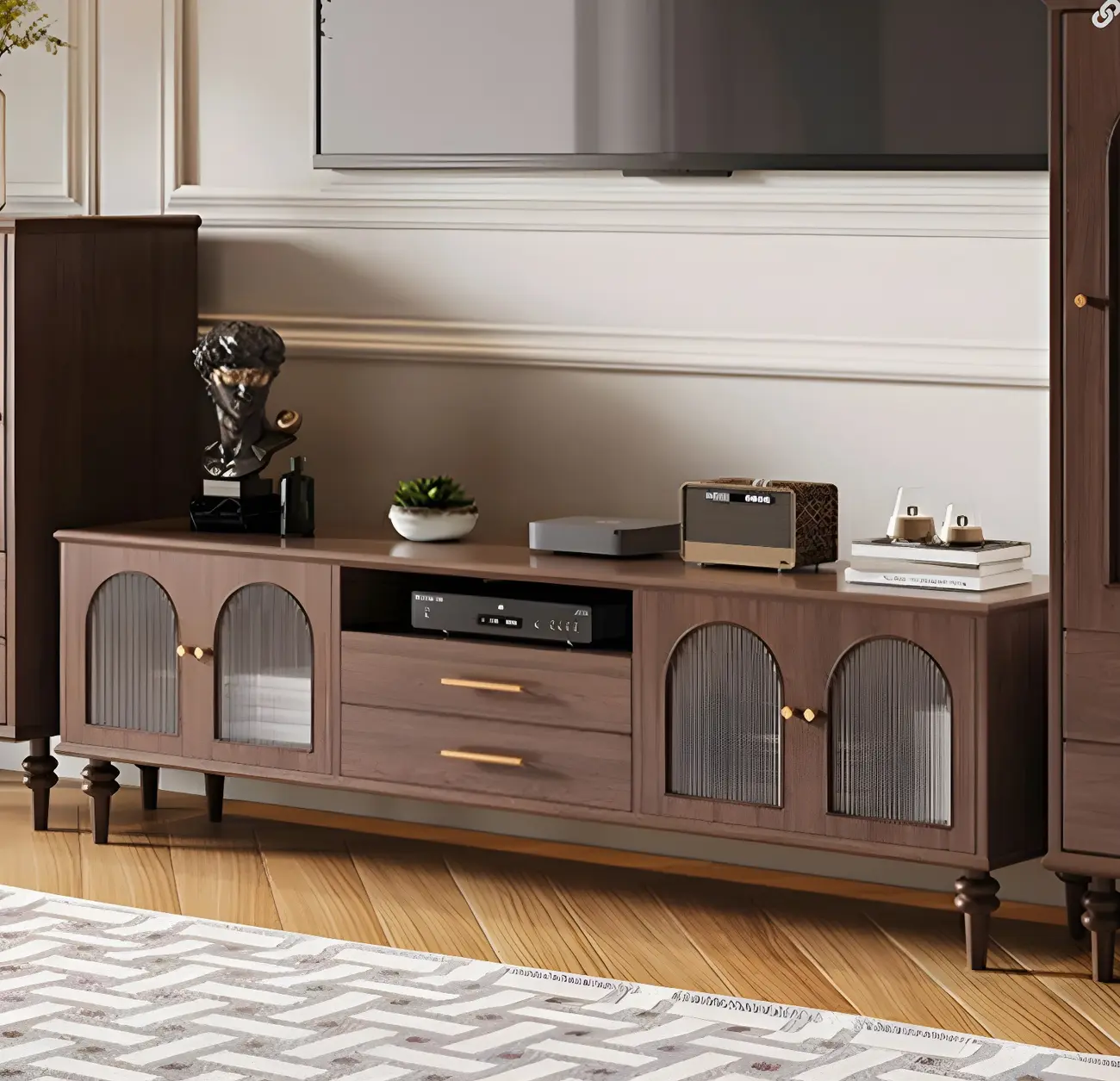 Traditional Wooden Mueble Para TV Stand with Drawers & Cabinet Image - 3 | homeyfad