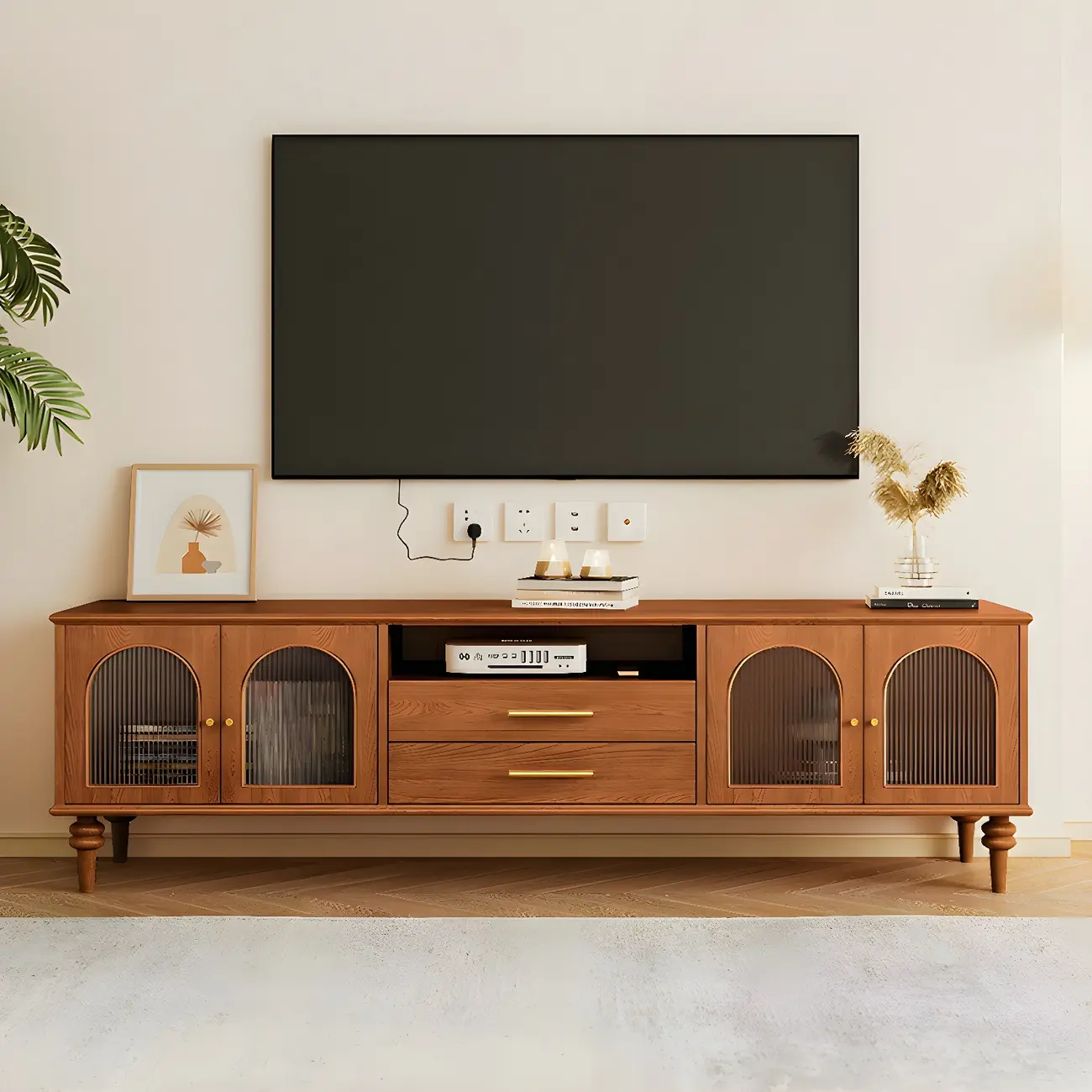 Traditional Wooden Mueble Para TV Stand with Drawers & Cabinet Image - 1 | homeyfad