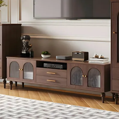 Traditional Wooden Mueble Para TV Stand with Drawers & Cabinet Image - 4