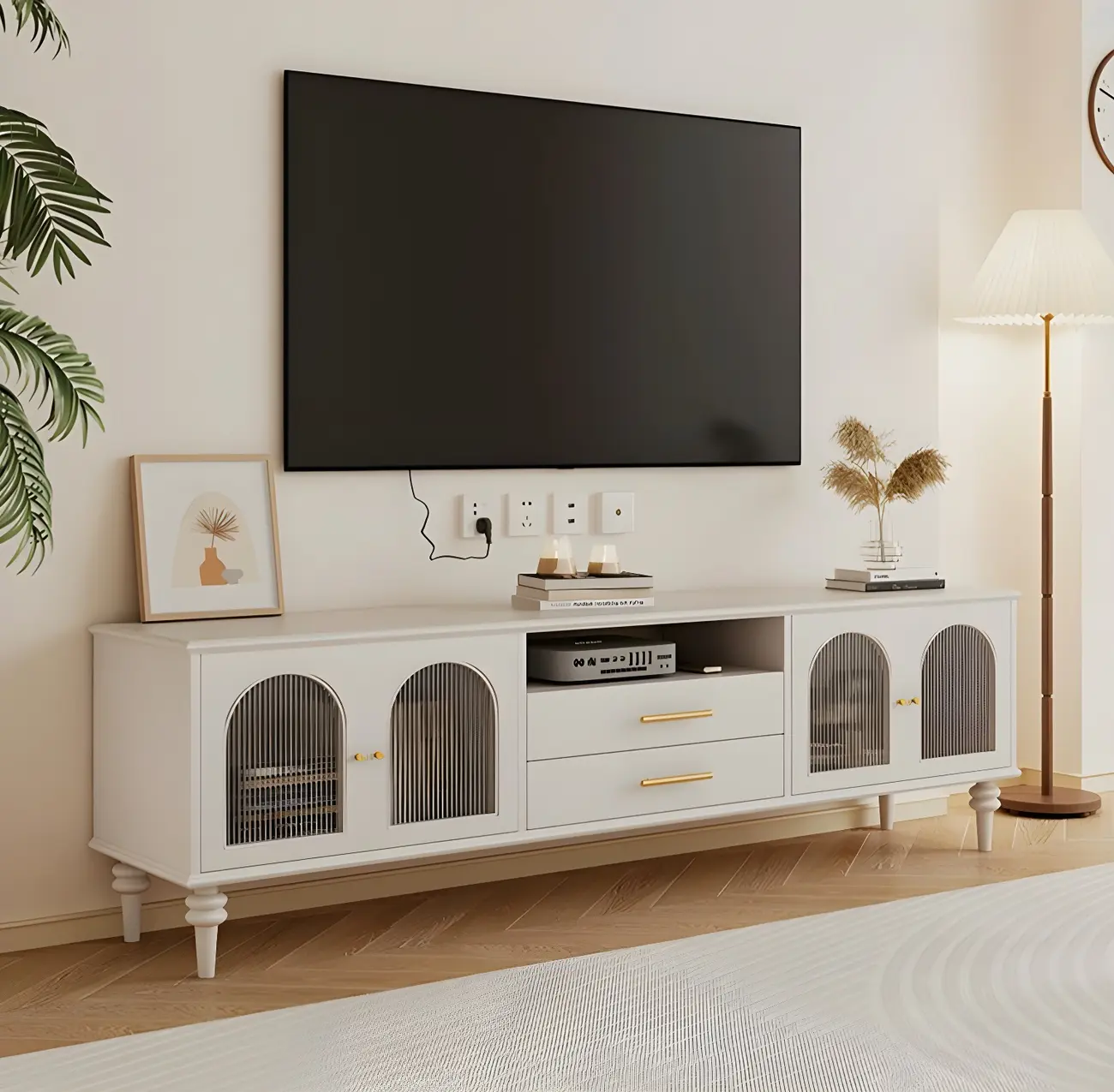 Traditional Wooden Mueble Para TV Stand with Drawers & Cabinet Image - 2 | homeyfad