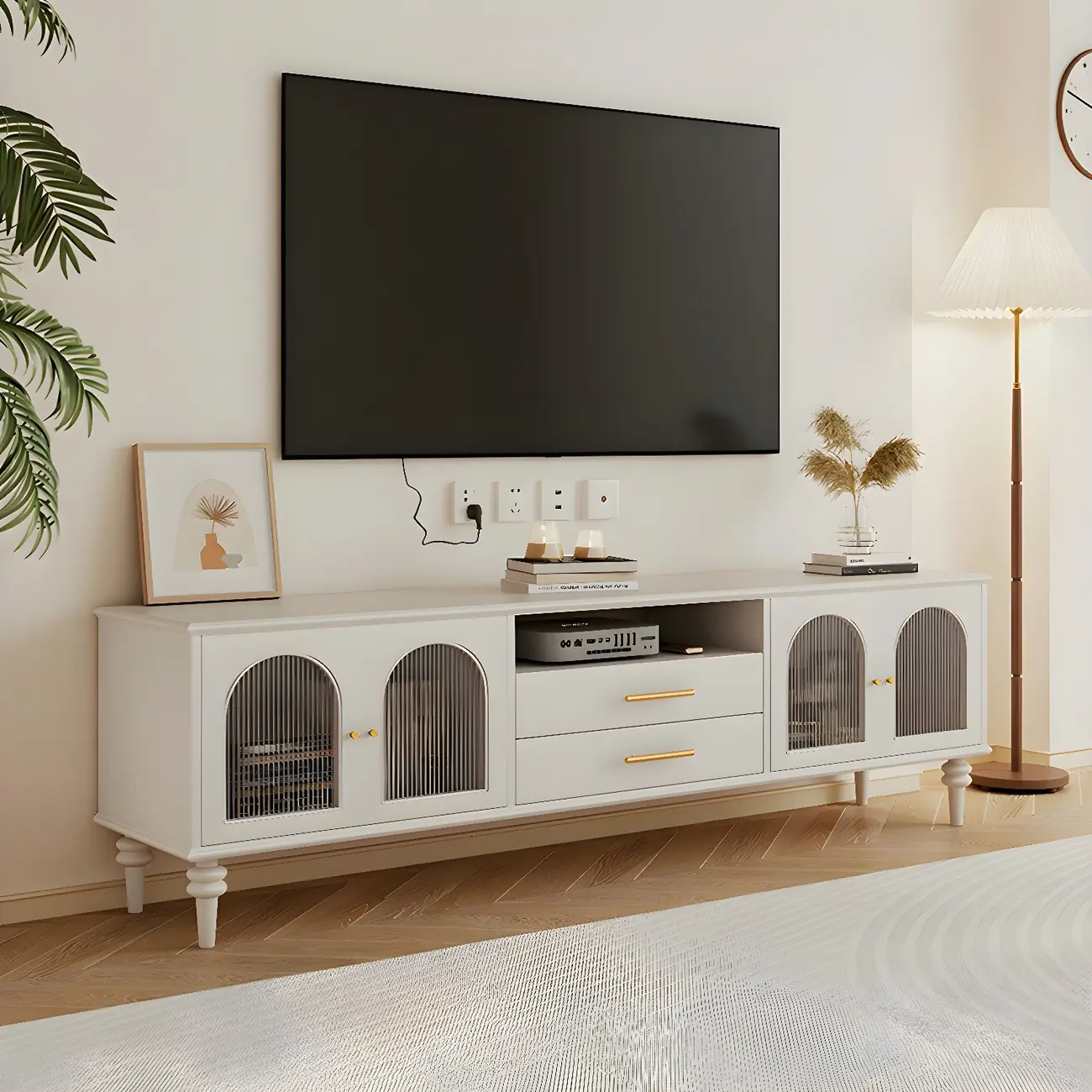 Traditional Wooden Mueble Para TV Stand with Drawers & Cabinet Image - 5 | homeyfad