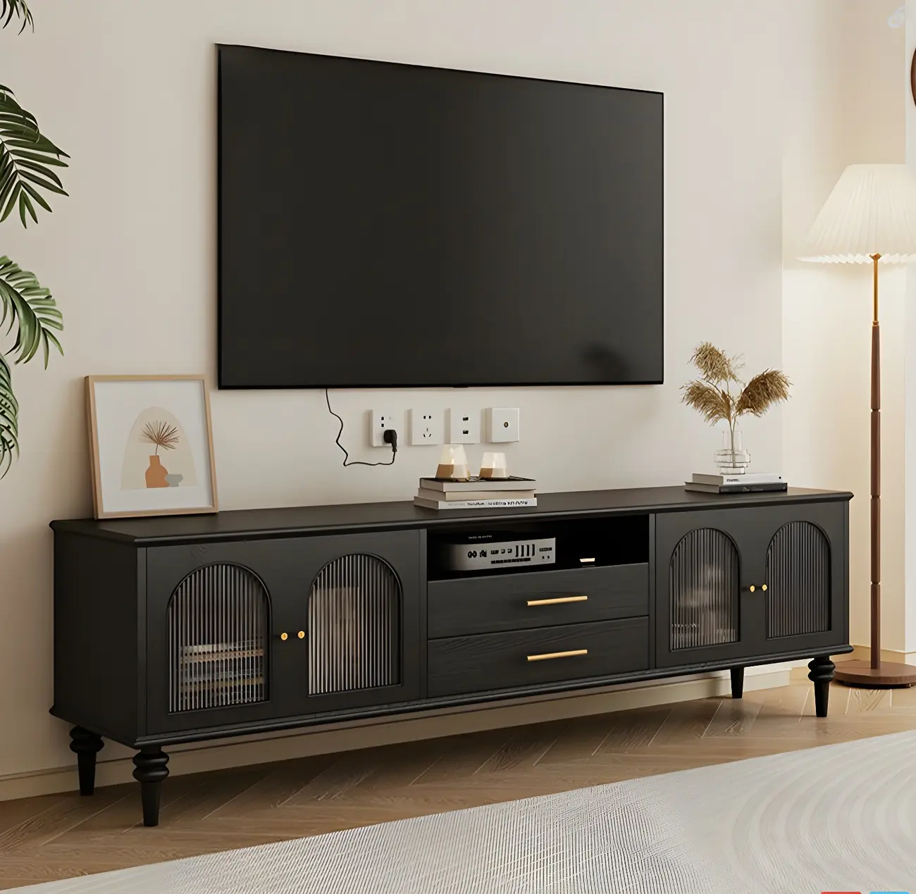 Traditional Wooden Mueble Para TV Stand with Drawers & Cabinet Image - 6 | homeyfad