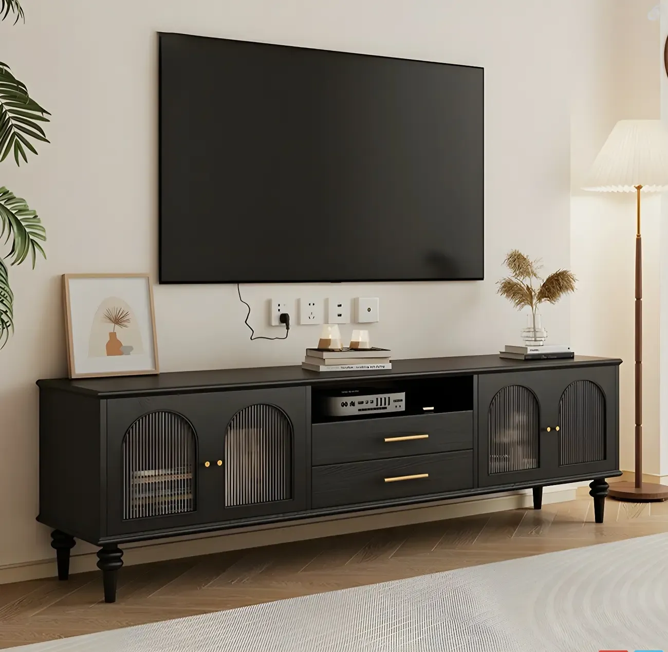 Traditional Wooden Mueble Para TV Stand with Drawers & Cabinet Image - 6