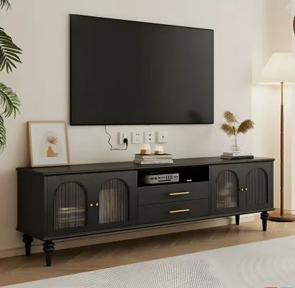 Traditional Wooden Mueble Para TV Stand with Drawers & Cabinet Image - 6