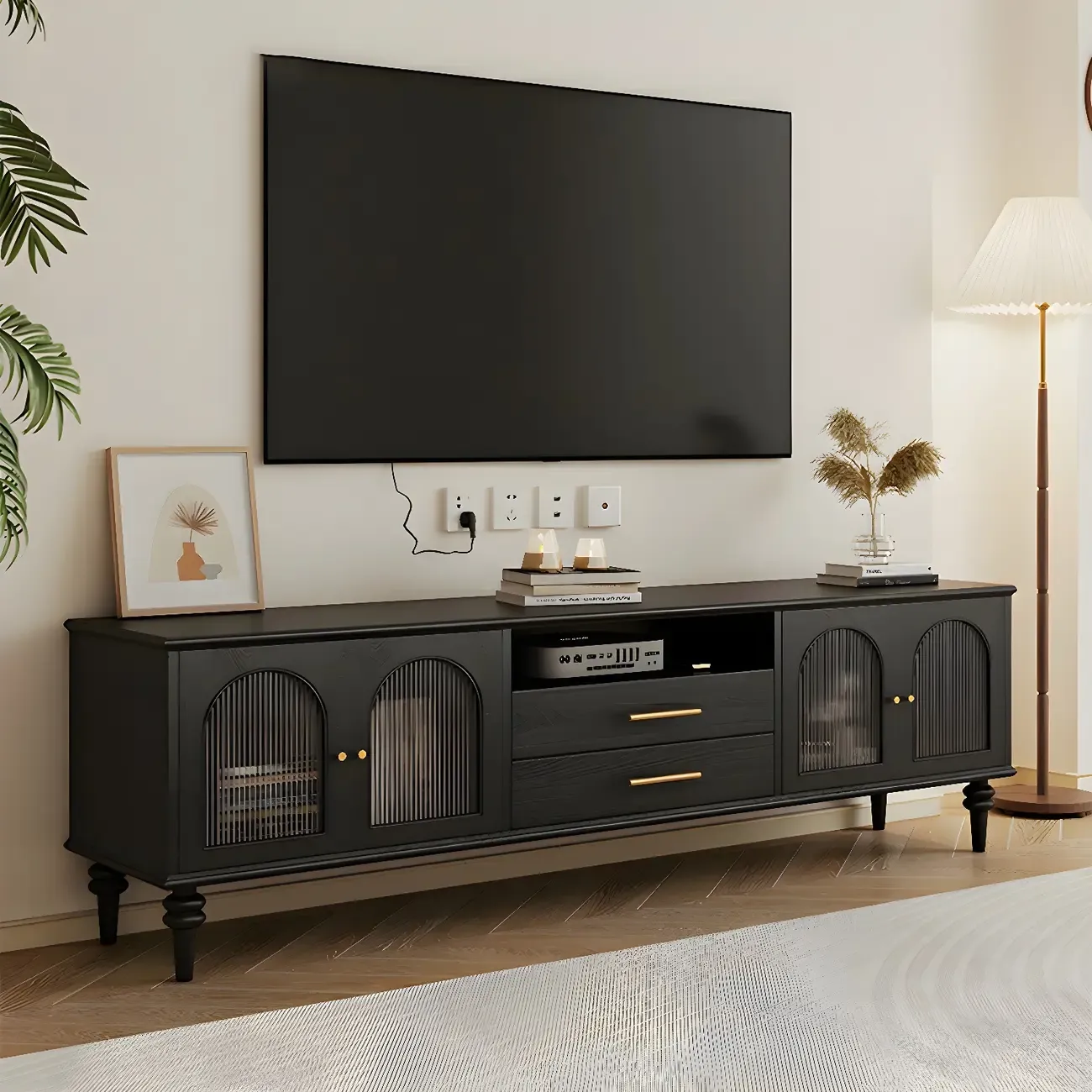 Traditional Wooden Mueble Para TV Stand with Drawers & Cabinet Image - 7