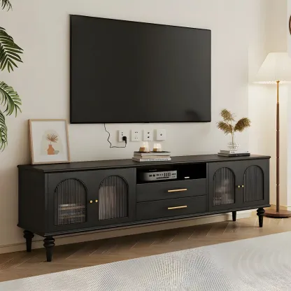 Traditional Wooden Mueble Para TV Stand with Drawers & Cabinet Image - 7