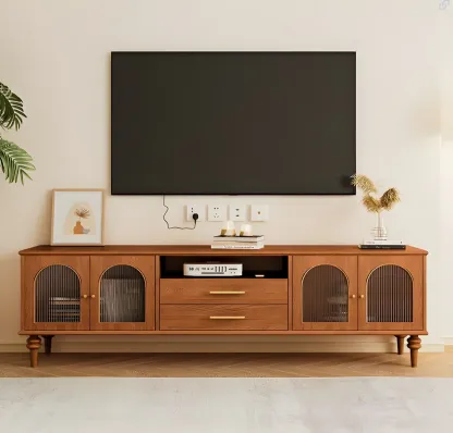Traditional Wooden Mueble Para TV Stand with Drawers & Cabinet Image - 8