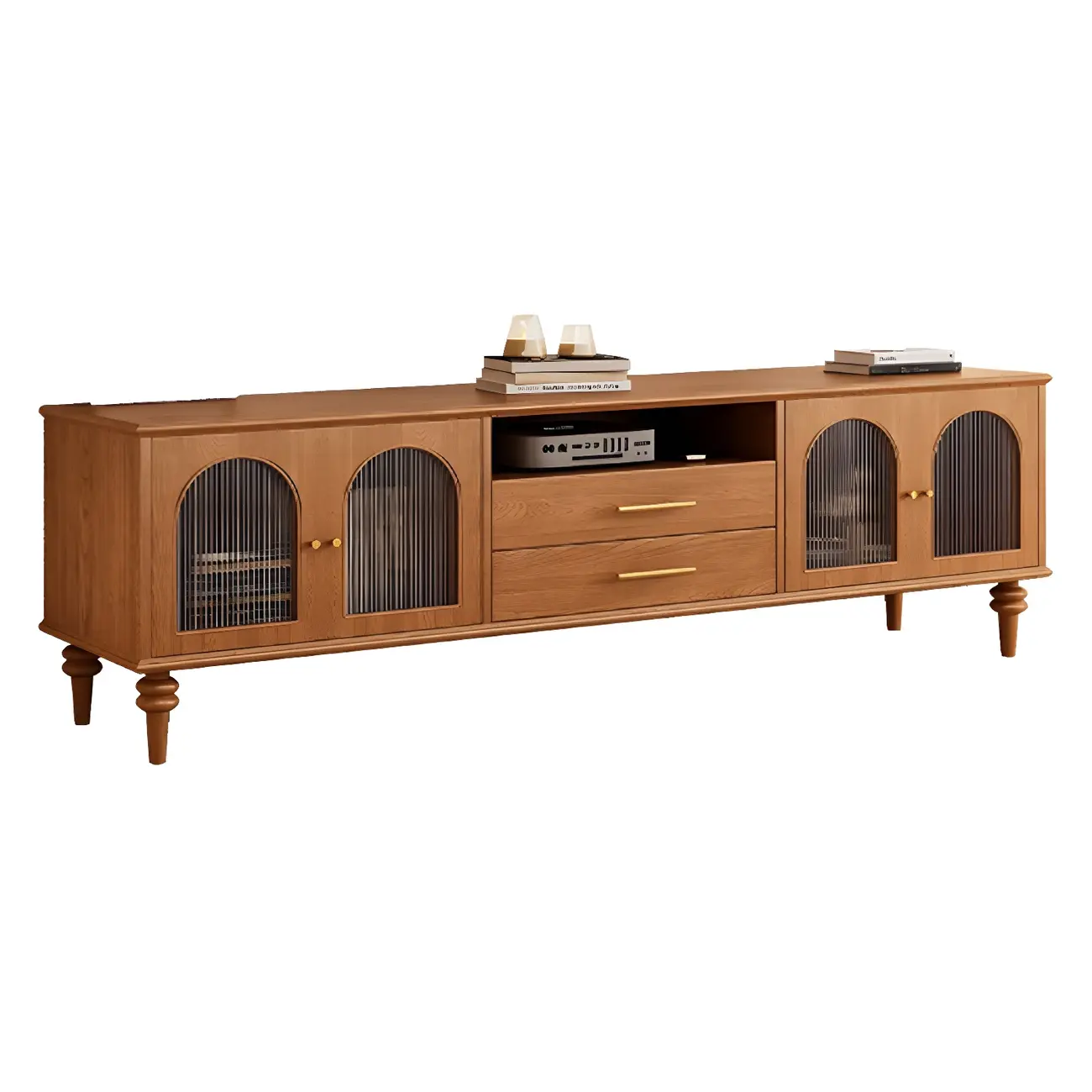 Traditional Wooden Mueble Para TV Stand with Drawers & Cabinet Image - 9 | homeyfad