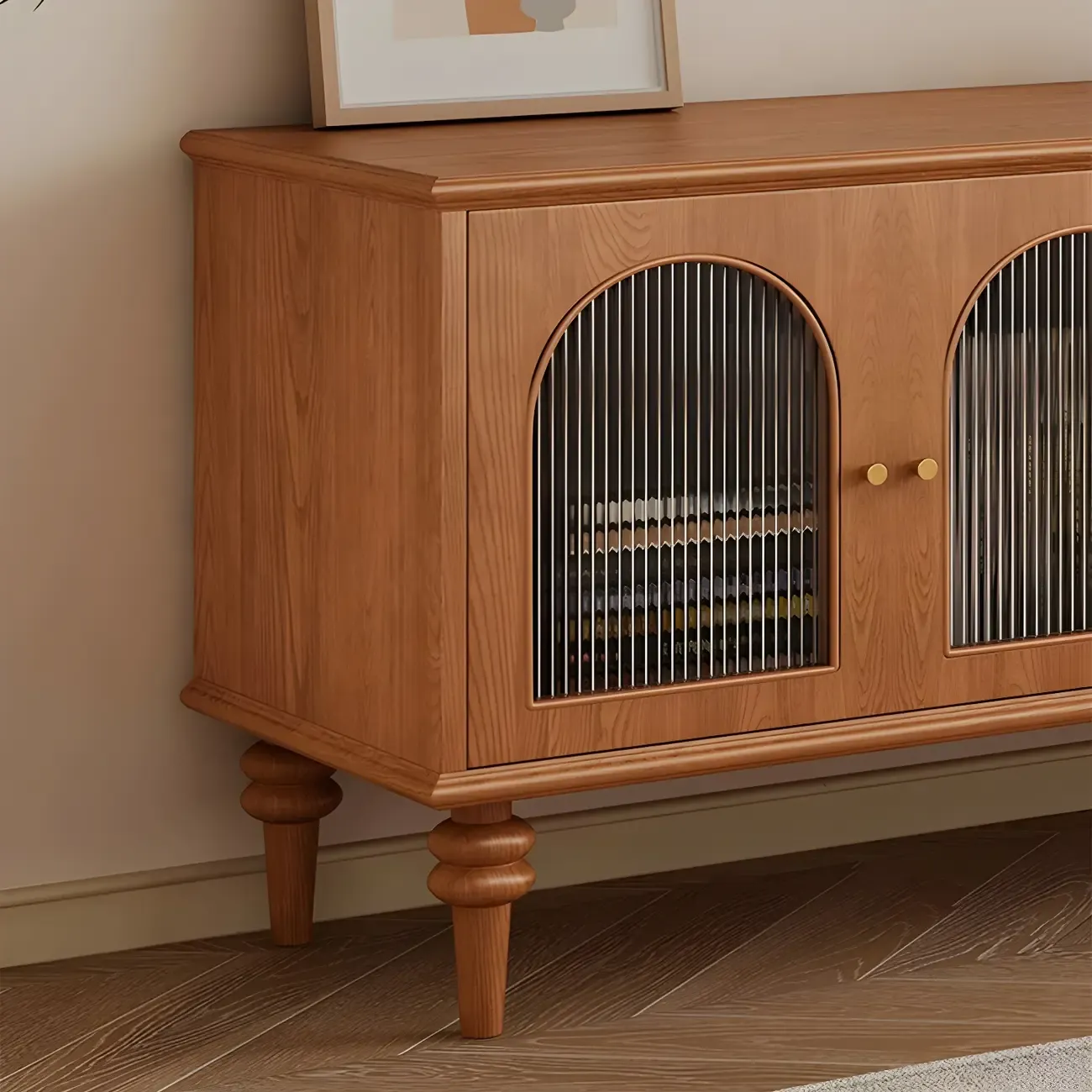 Traditional Wooden Mueble Para TV Stand with Drawers & Cabinet Image - 10