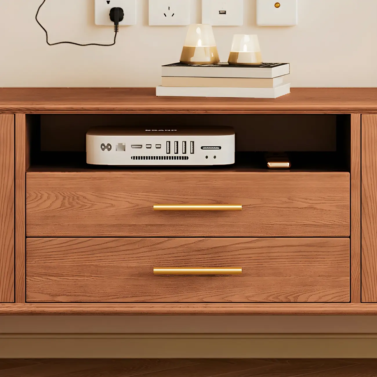 Traditional Wooden Mueble Para TV Stand with Drawers & Cabinet Image - 11 | homeyfad