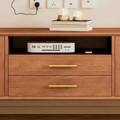 Traditional Wooden Mueble Para TV Stand with Drawers & Cabinet Image - 11