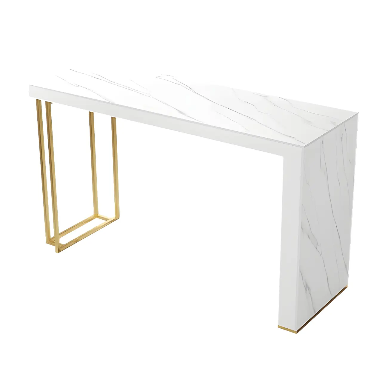 Modern White Stone Gold Metal Bar Table with Storage Image - 2 | homeyfad