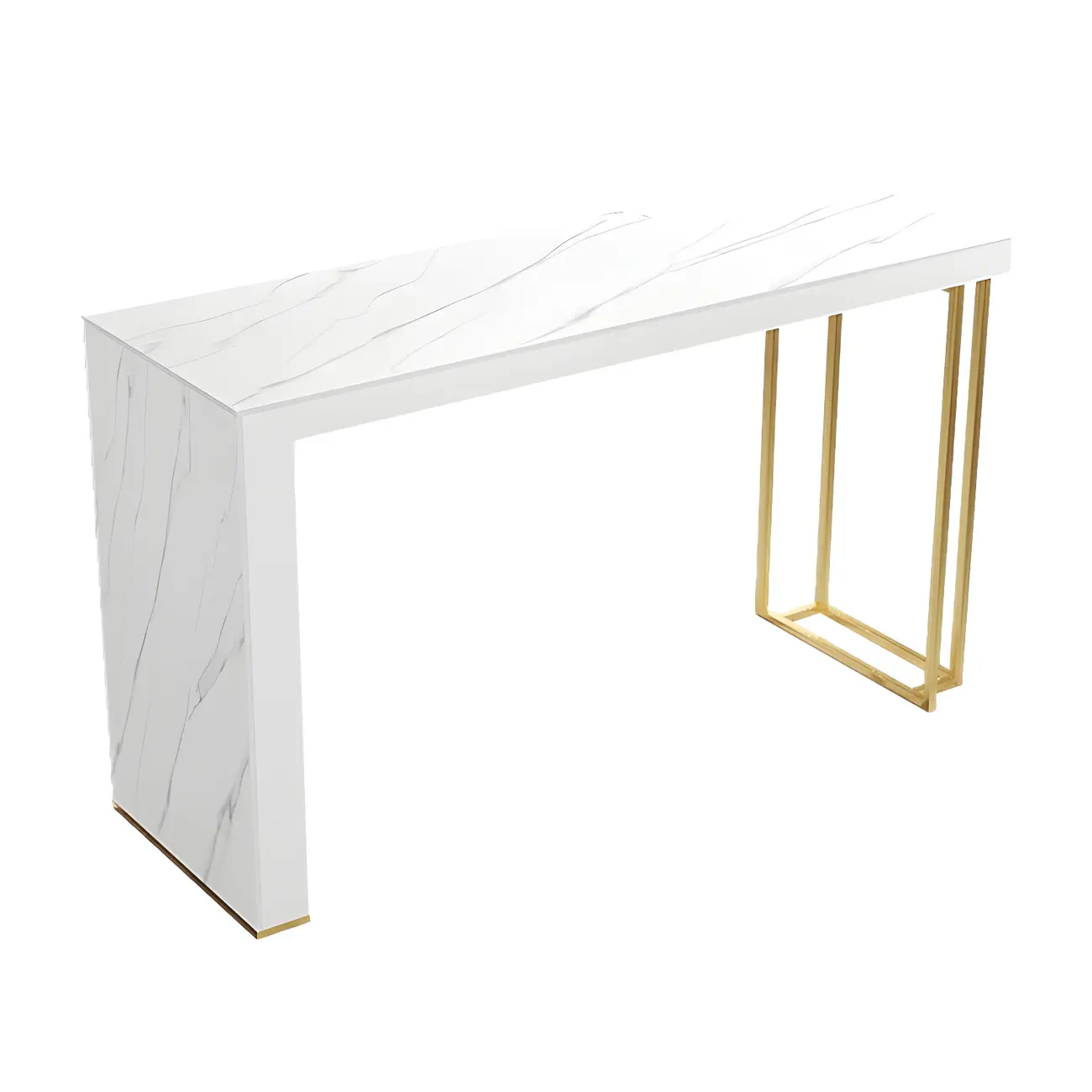 Modern White Stone Gold Metal Bar Table with Storage Image - 6 | homeyfad
