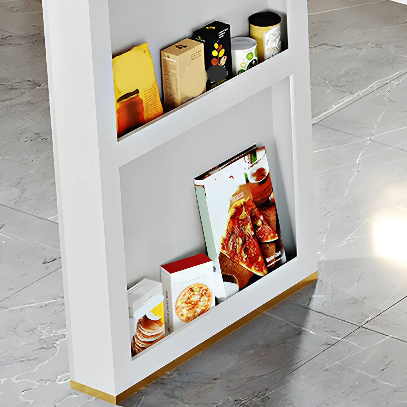 Modern White Stone Gold Metal Bar Table with Storage Image - 8 | homeyfad