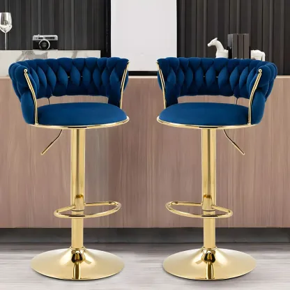 White Fabric Adjustable Gold Base Low Back Bar Stool Image - 2