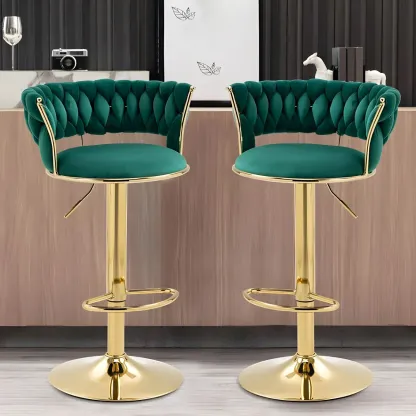 White Fabric Adjustable Gold Base Low Back Bar Stool Image - 4