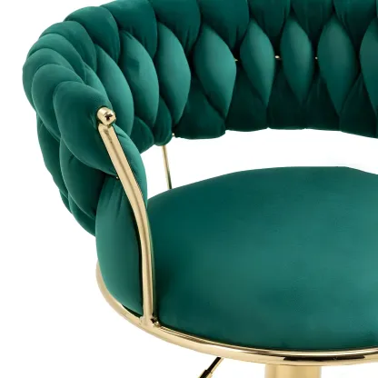 White Fabric Adjustable Gold Base Low Back Bar Stool Image - 7