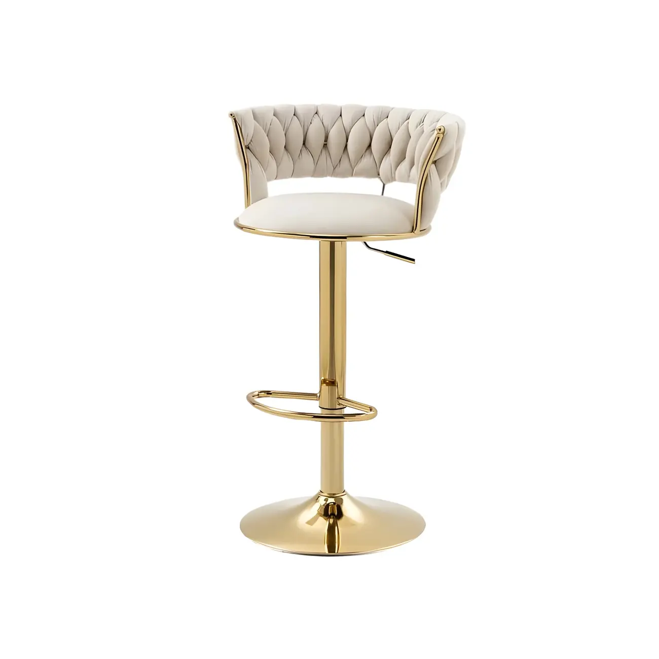 White Fabric Adjustable Gold Base Low Back Bar Stool Image - 13 | homeyfad