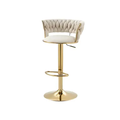White Fabric Adjustable Gold Base Low Back Bar Stool Image - 13