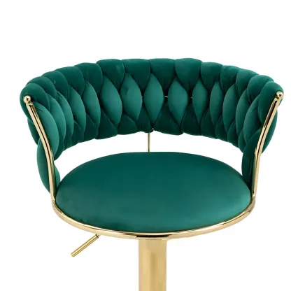 White Fabric Adjustable Gold Base Low Back Bar Stool Image - 15