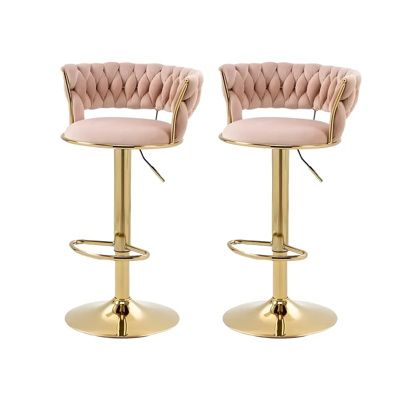 White Fabric Adjustable Gold Base Low Back Bar Stool Image - 27