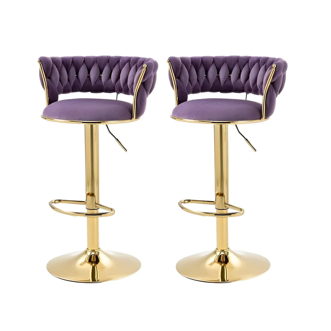 White Fabric Adjustable Gold Base Low Back Bar Stool Image - 30 | homeyfad