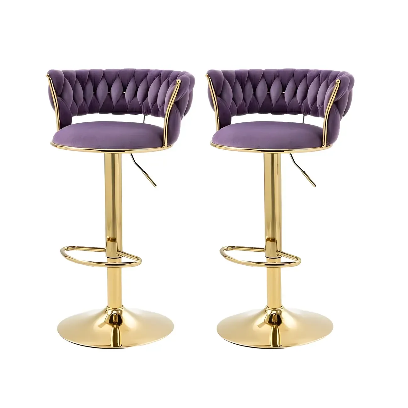 White Fabric Adjustable Gold Base Low Back Bar Stool Image - 30