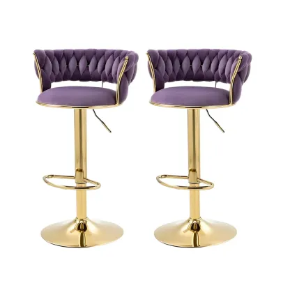 White Fabric Adjustable Gold Base Low Back Bar Stool Image - 30