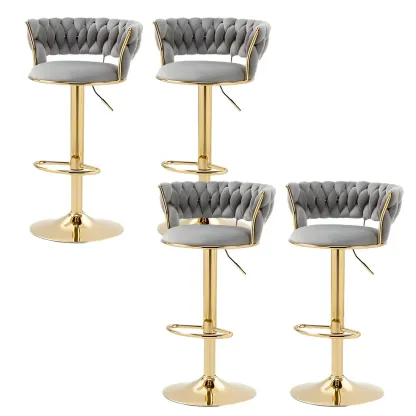White Fabric Adjustable Gold Base Low Back Bar Stool Image - 31