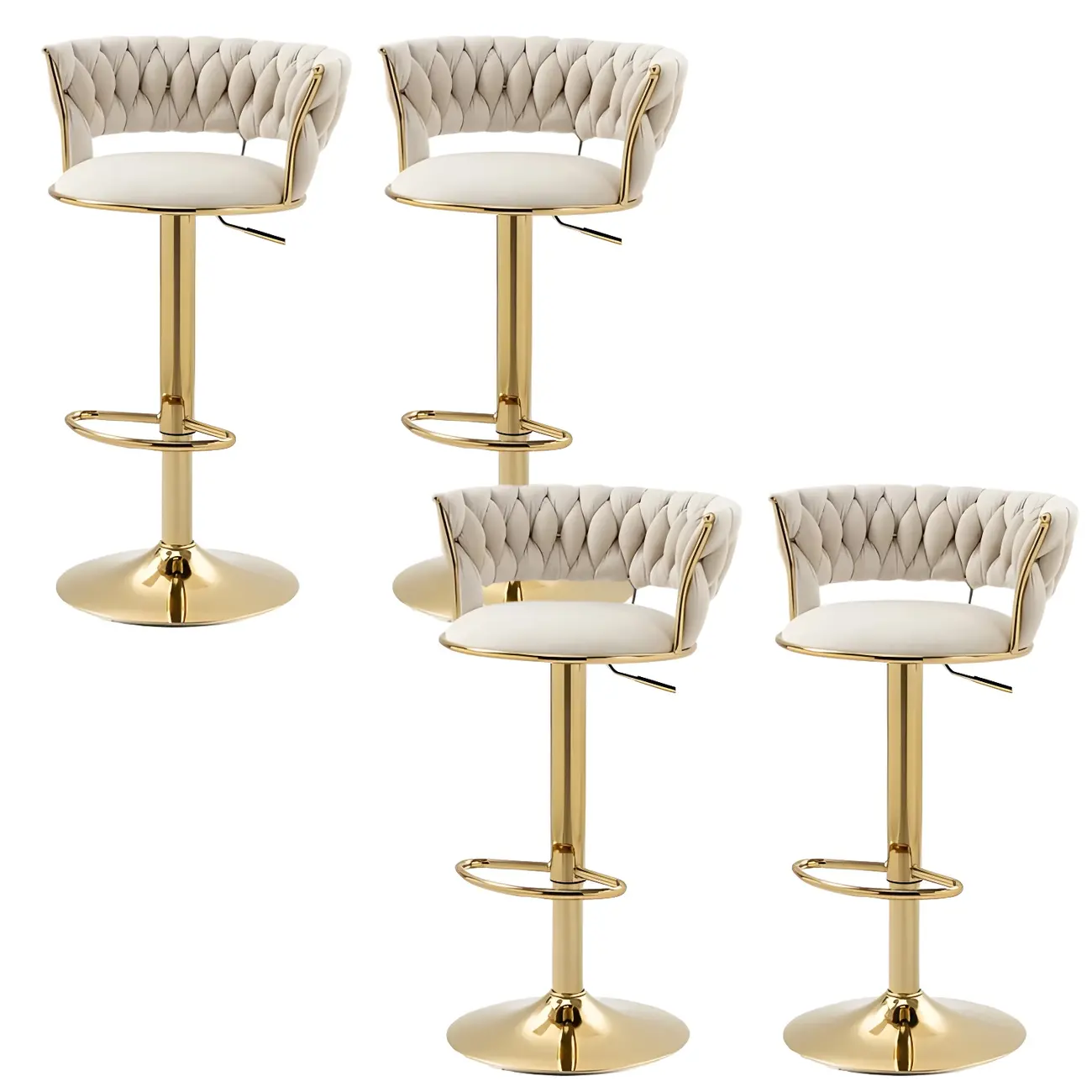 White Fabric Adjustable Gold Base Low Back Bar Stool Image - 37 | homeyfad