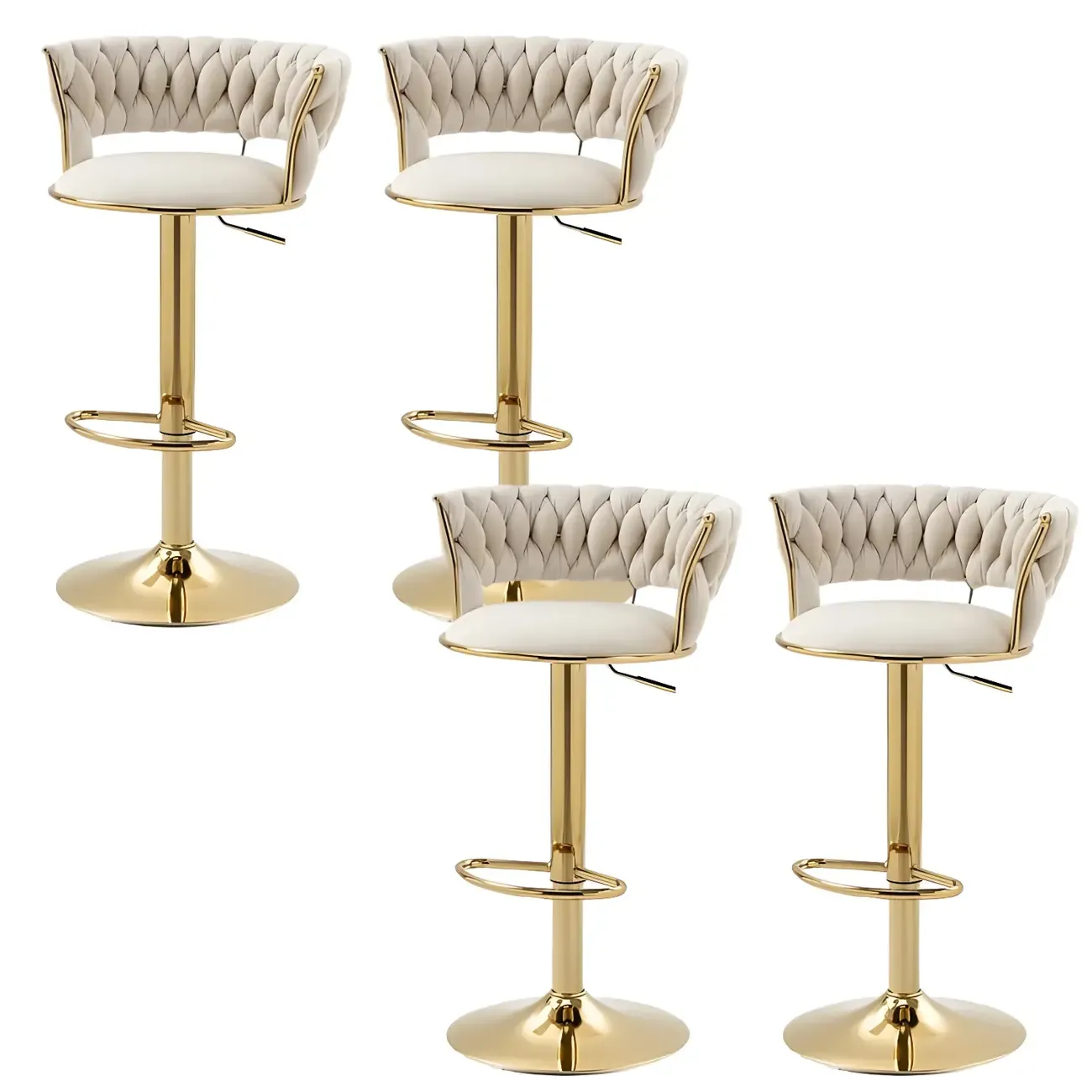 White Fabric Adjustable Gold Base Low Back Bar Stool Image - 37
