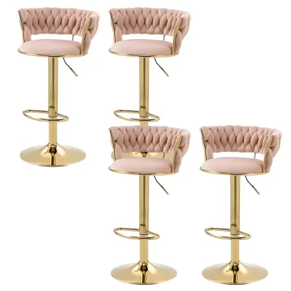 White Fabric Adjustable Gold Base Low Back Bar Stool Image - 38