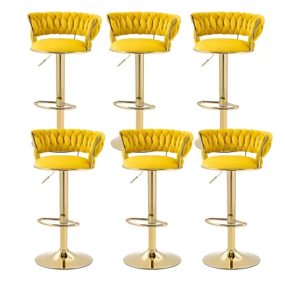White Fabric Adjustable Gold Base Low Back Bar Stool Image - 46