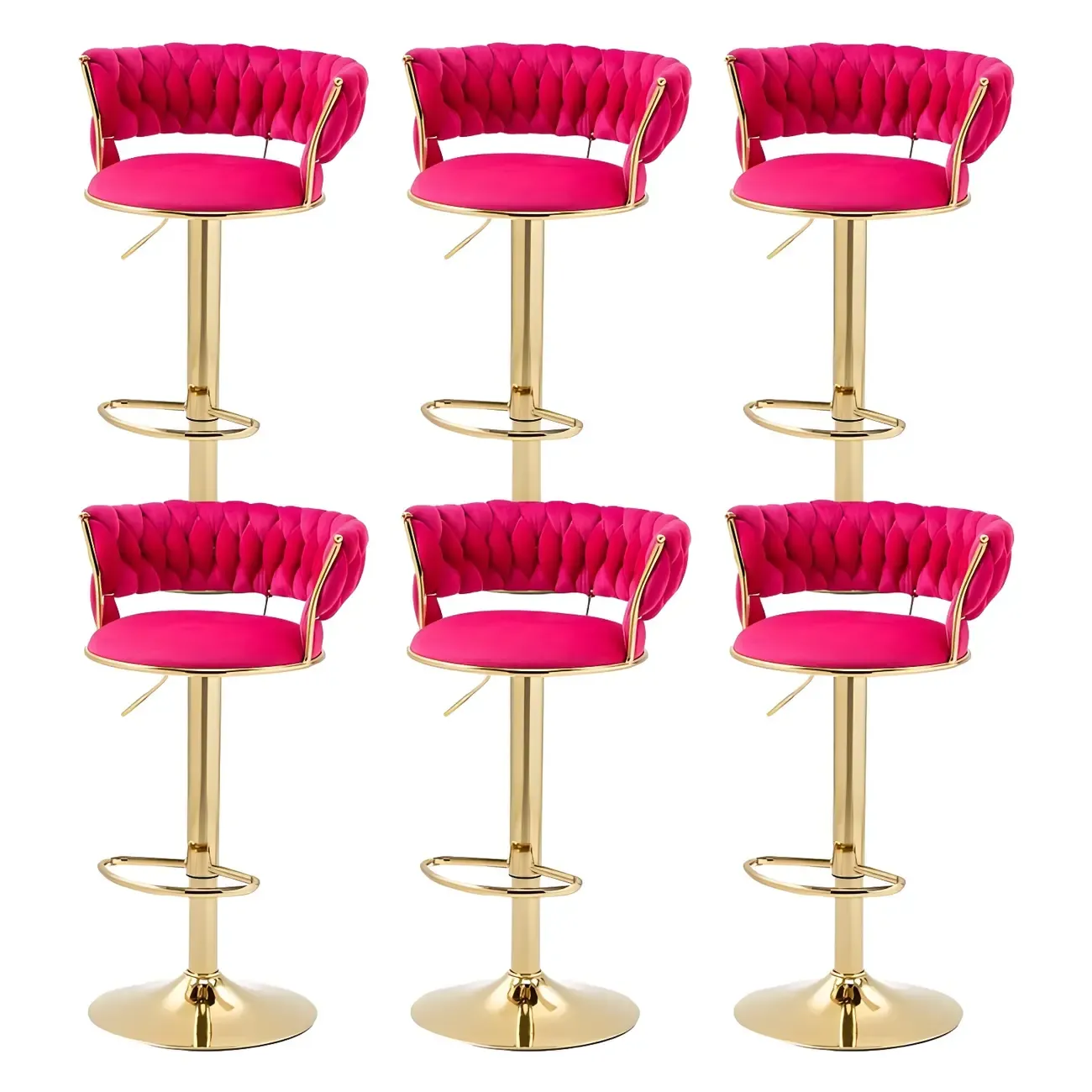 White Fabric Adjustable Gold Base Low Back Bar Stool Image - 47