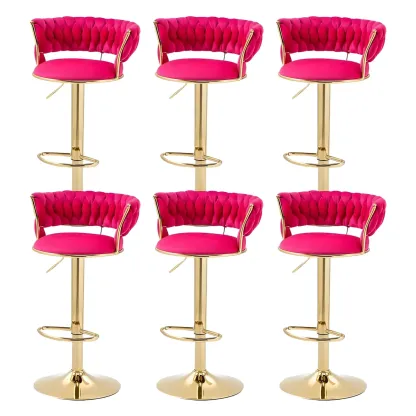 White Fabric Adjustable Gold Base Low Back Bar Stool Image - 47