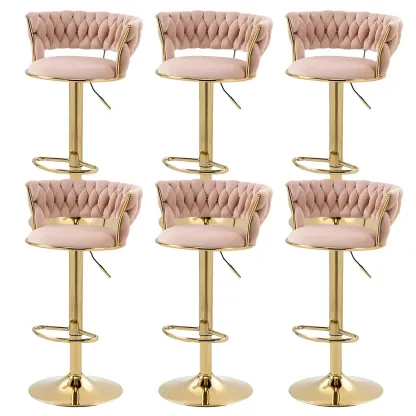 White Fabric Adjustable Gold Base Low Back Bar Stool Image - 49