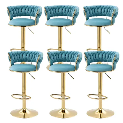 White Fabric Adjustable Gold Base Low Back Bar Stool Image - 51