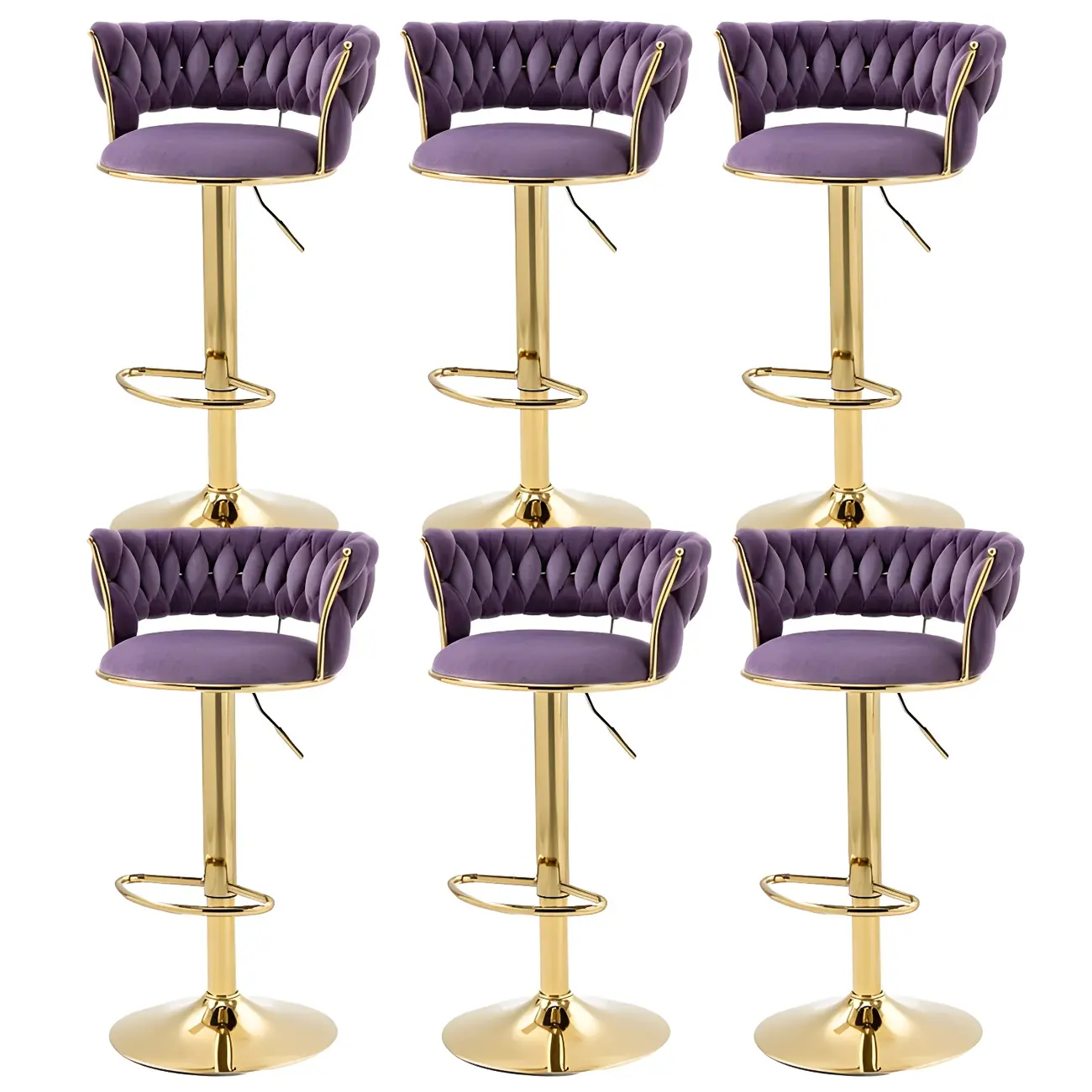 White Fabric Adjustable Gold Base Low Back Bar Stool Image - 52 | homeyfad