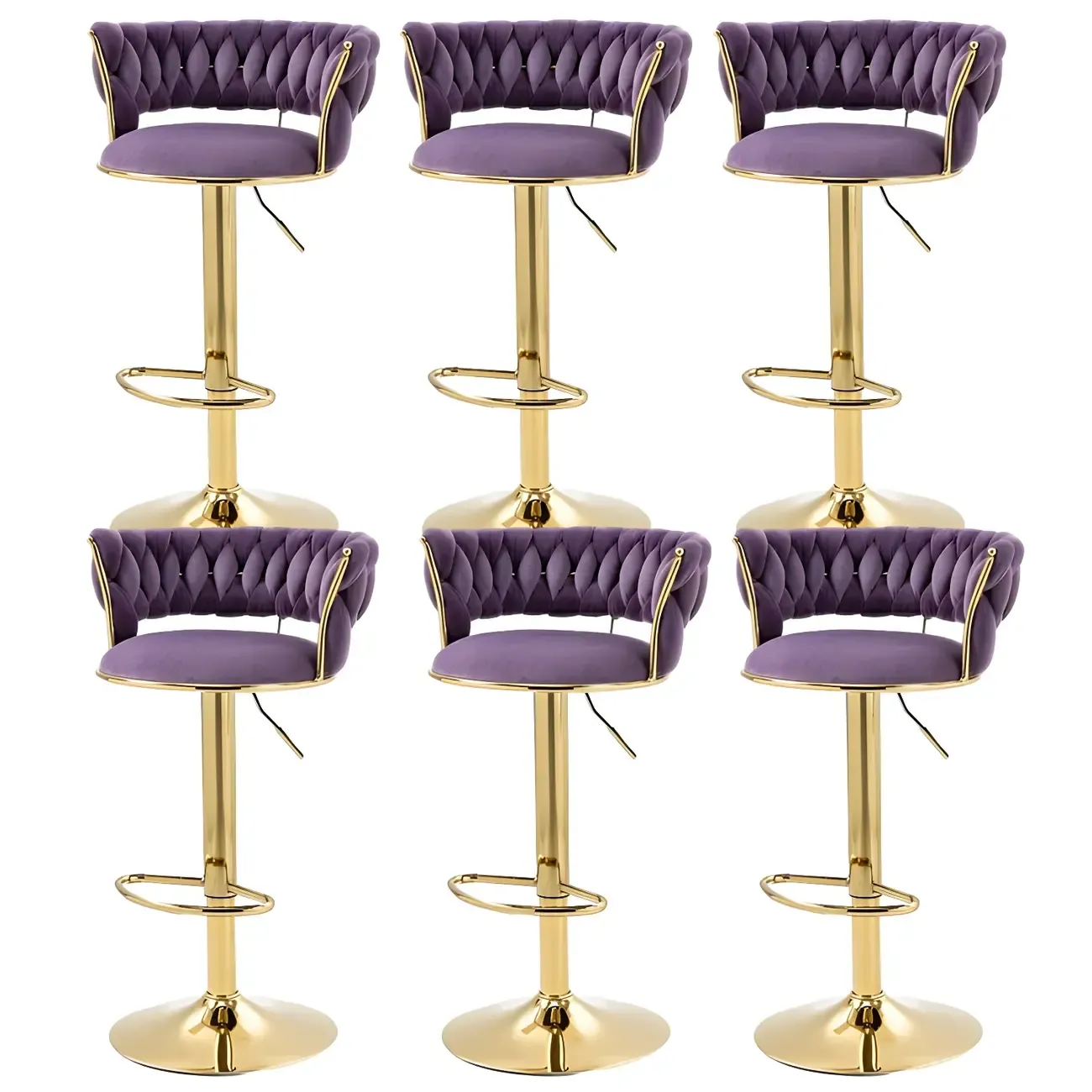 White Fabric Adjustable Gold Base Low Back Bar Stool Image - 52