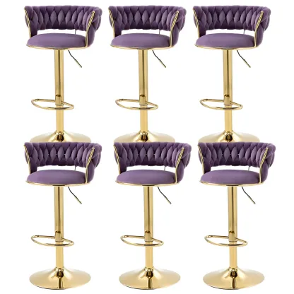 White Fabric Adjustable Gold Base Low Back Bar Stool Image - 52