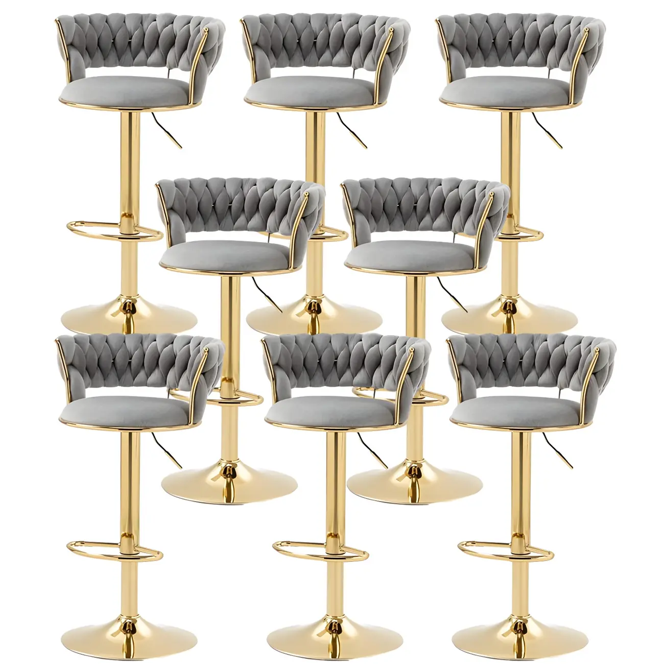 White Fabric Adjustable Gold Base Low Back Bar Stool Image - 53 | homeyfad