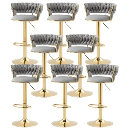 White Fabric Adjustable Gold Base Low Back Bar Stool Image - 53