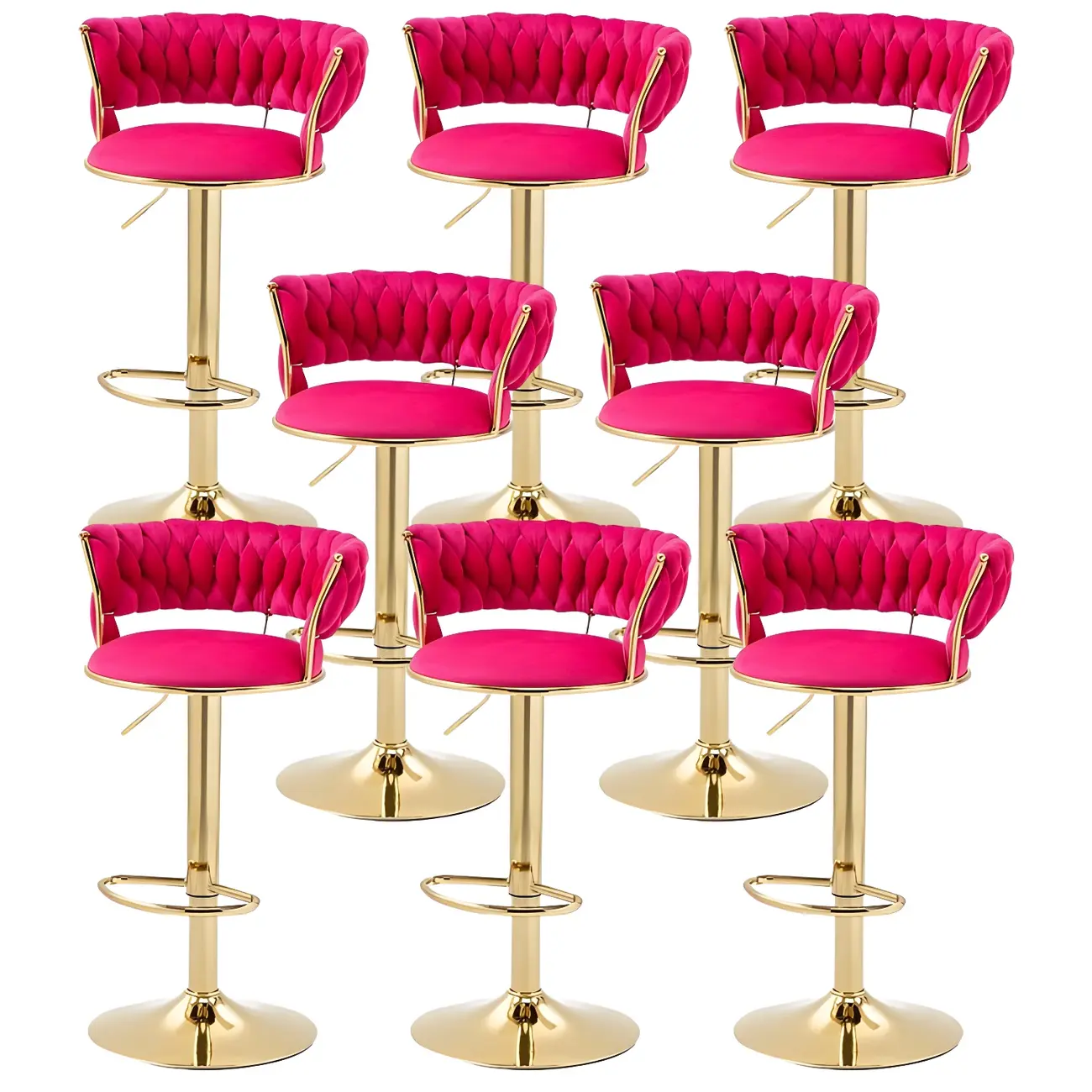 White Fabric Adjustable Gold Base Low Back Bar Stool Image - 58 | homeyfad