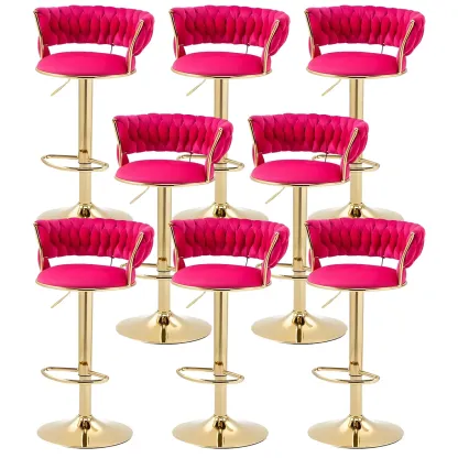 White Fabric Adjustable Gold Base Low Back Bar Stool Image - 58