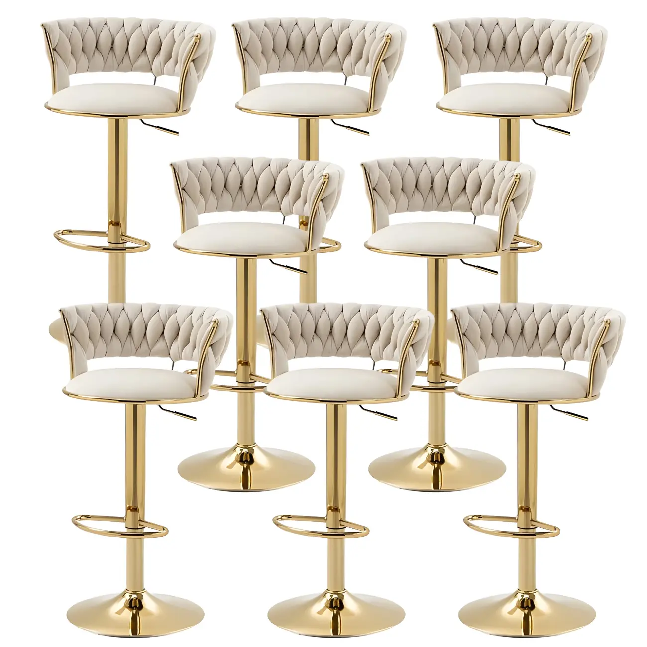 White Fabric Adjustable Gold Base Low Back Bar Stool Image - 59 | homeyfad