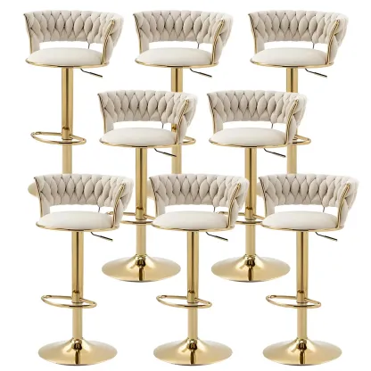 White Fabric Adjustable Gold Base Low Back Bar Stool Image - 59