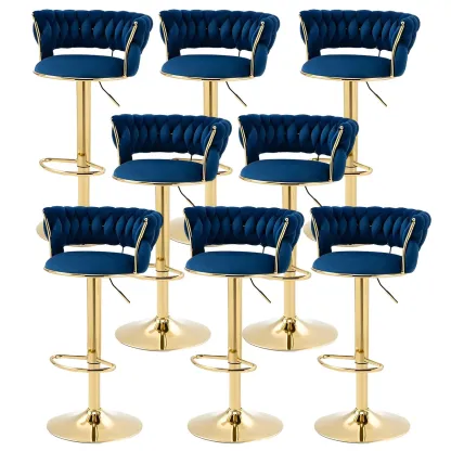 White Fabric Adjustable Gold Base Low Back Bar Stool Image - 60