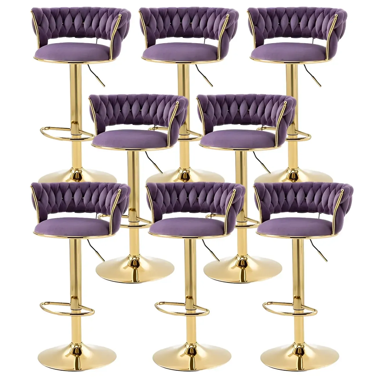 White Fabric Adjustable Gold Base Low Back Bar Stool Image - 62